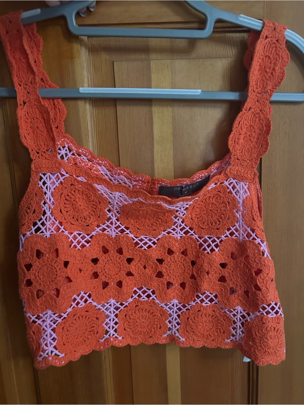Orange & Pink Crochet Floral Crop Top